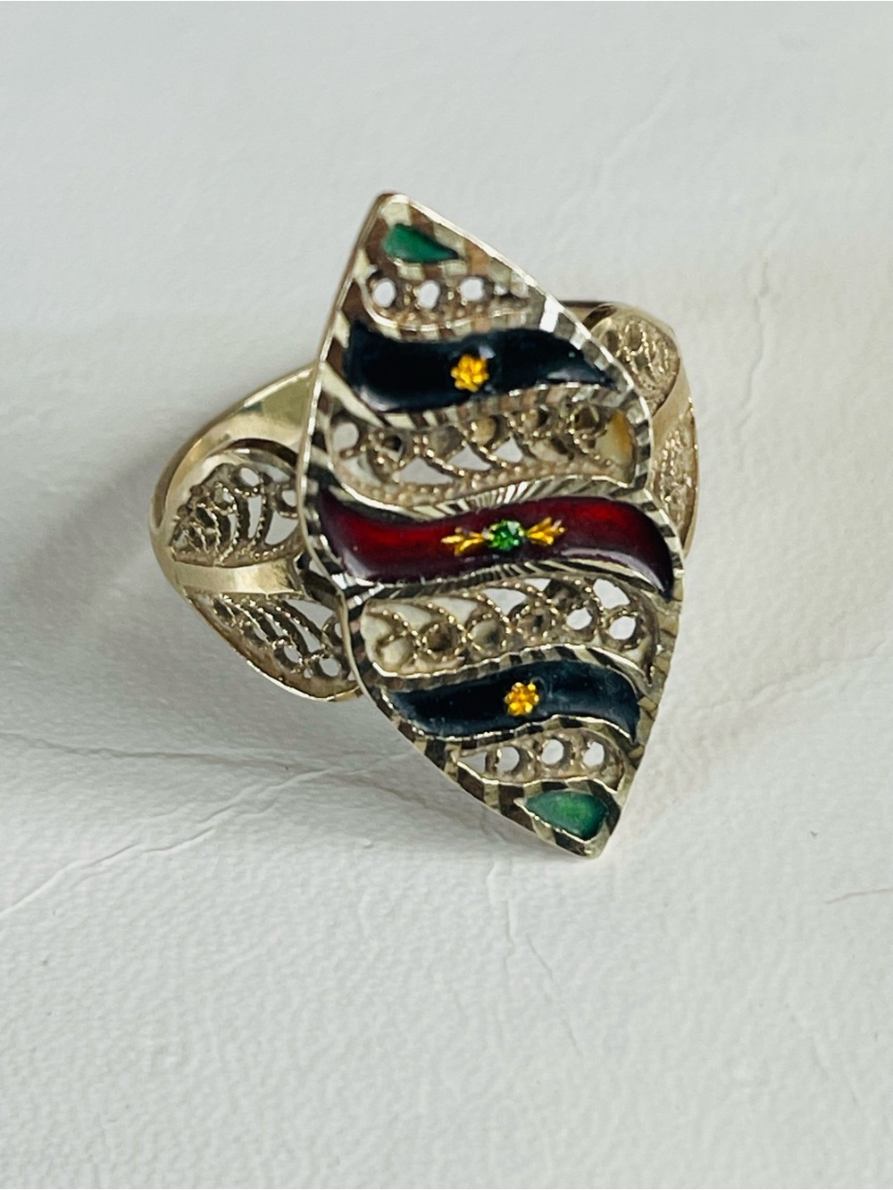 Elegant Multicolor Enamel Filigree Statement Ring - Women Jewelry
